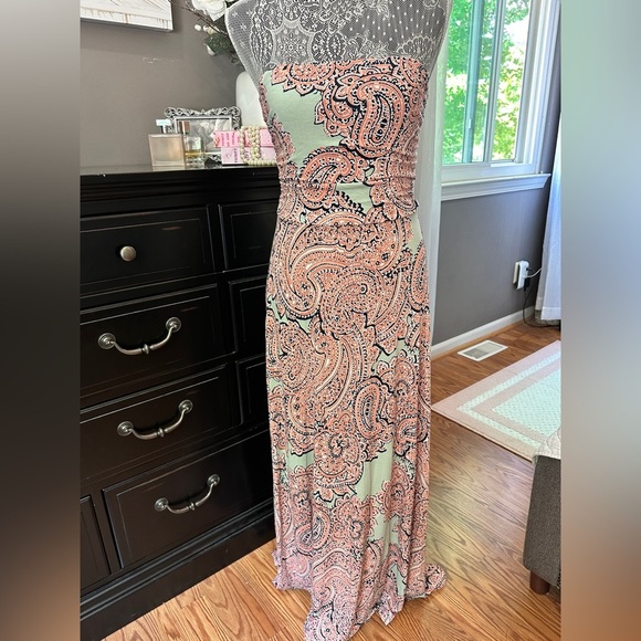 The Limited Pink Soft Sage Strapless Maxi Dress – Paisley Print Size Small - Picture 3 of 15
